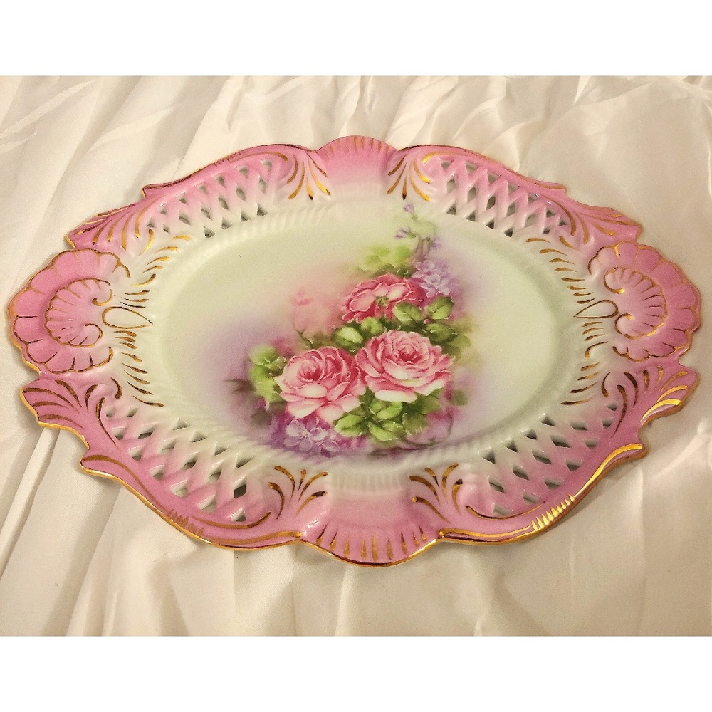 Vintage Pink Floral Plate